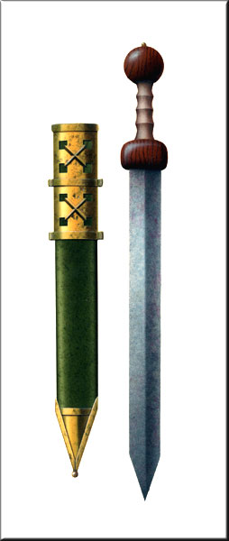 Roman Gladius and Sheath - airbrush illustration by Les Still